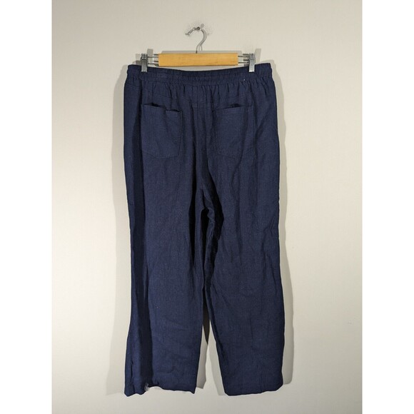 Versona EUC Navy Wide Leg Linen Blend Pull On Pants Women Size XL - Picture 2 of 6